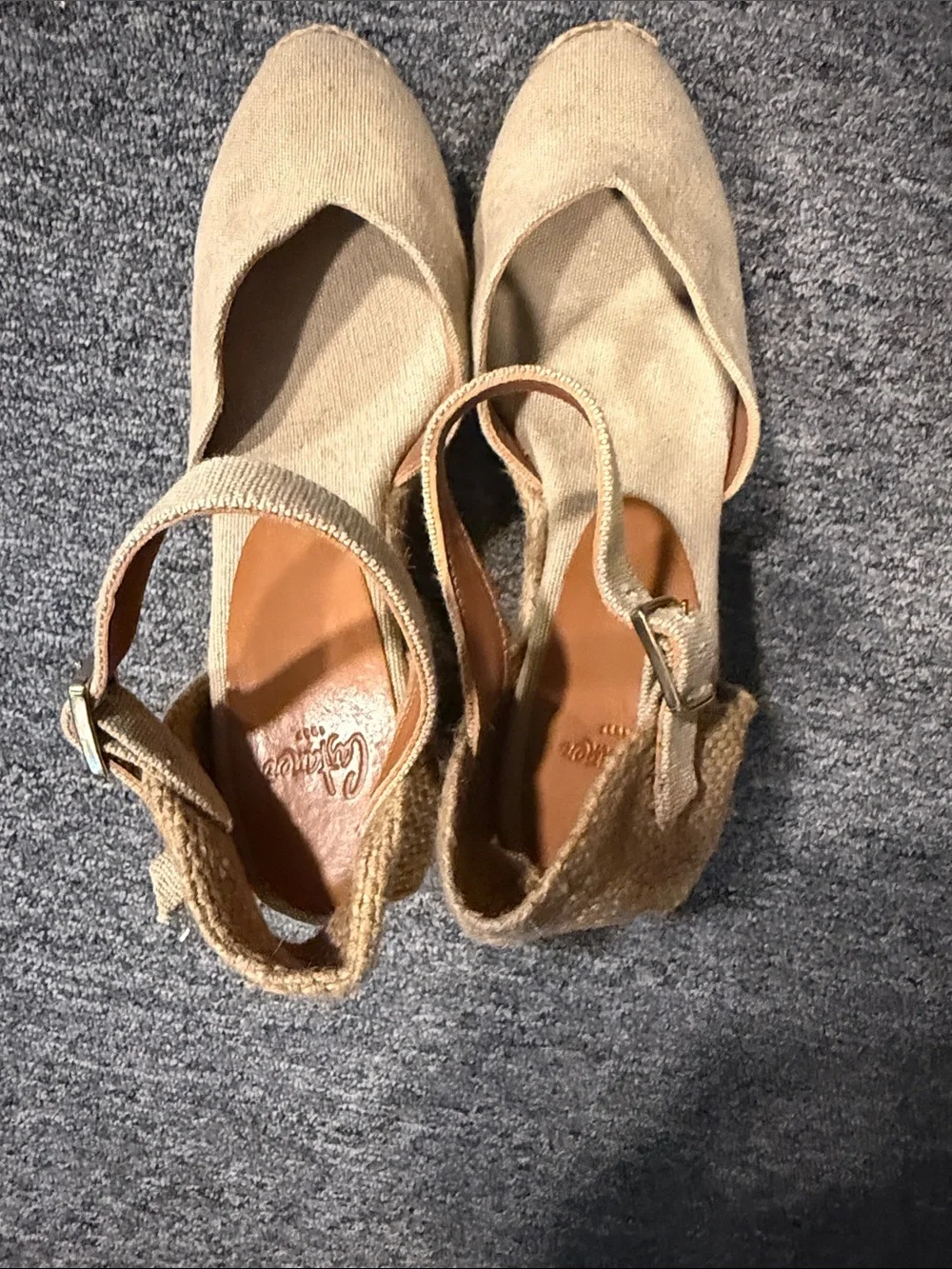Castaner Womens Tan Espadrille Wedge Sandals with Ankle Strap size 38